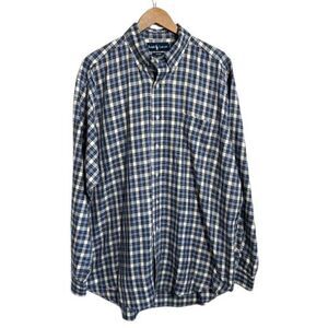 Ralph Lauren Blake Mens L Plaid Button Down Shirt Blue Long Sleeve Cotton